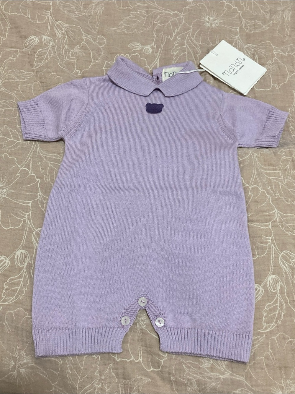 NaNan Lavender Knit Short-Sleeve Footie with Bear Collar